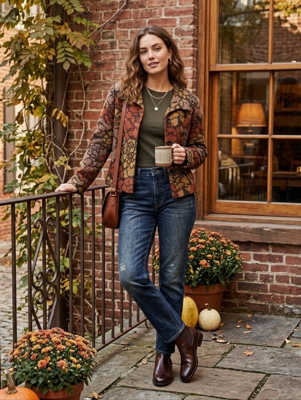 Pendleton Blazer Coat Womens Medium Brown Flowers Wool Blend